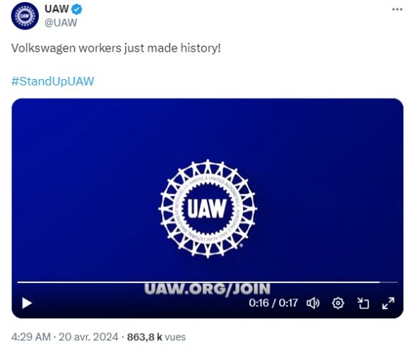 Etats-Unis : victoire syndicale historique chez les salariés de Volkswagen